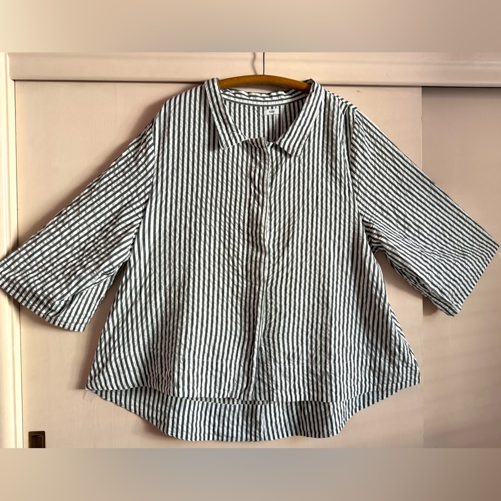 Tulip Cotton Seersucker Top XXL black white